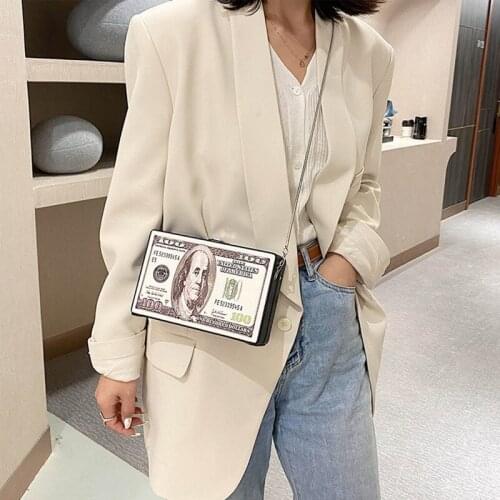 Trendy Hundred Dollar Bill Box Clutch Handbag Shoulder Bag Crossbody Bag