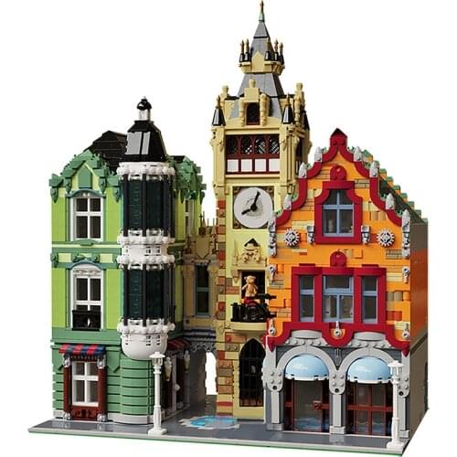 Moc Modular Clock Tower Square European Famous Town Architectural Hut Model Educational Building Blocks House Toys For Children