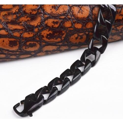 Mens Heavy Black Filled Stainless Steel Crub Cuban Link Miami Chain Necklaces Male Elegant Fashion Jewelry 15mm