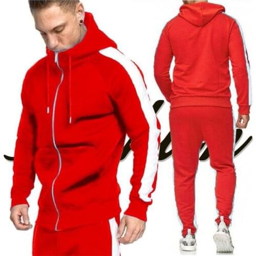 Mens Tracksuit Sets Casual 2 Pieces Sets Zipper Sweatshirt Hooded+Sweatpants Print Sportswear Mens Clothes Sport Warm Suit