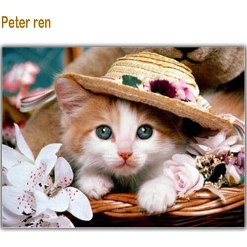 Peter ren DIY Diamond painting Cross stitch kit Pictures of rhinestones square mosaic full text embroidery Hat cat flower basket