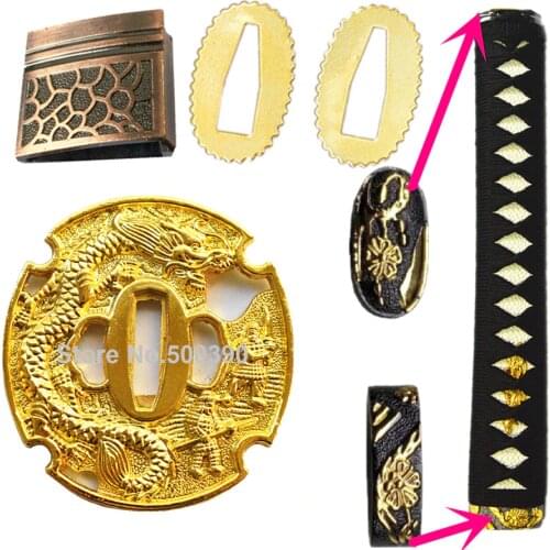 A Set Japanese Sword Guard for Katana Wakizashi Fittings Set Kirsite Tsuba+Fuchi+Kashira+Handle+Habaki+Seppa Metal Crafts