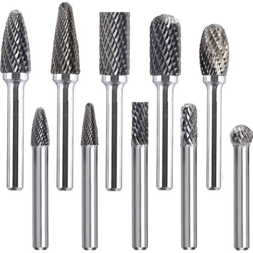 10pcs 1/4" Double-Cut Rotary File 6-12mm Atomized Tungsten Steel File Drill Bits Milling Cutter Grinder Wind Mill Accessories