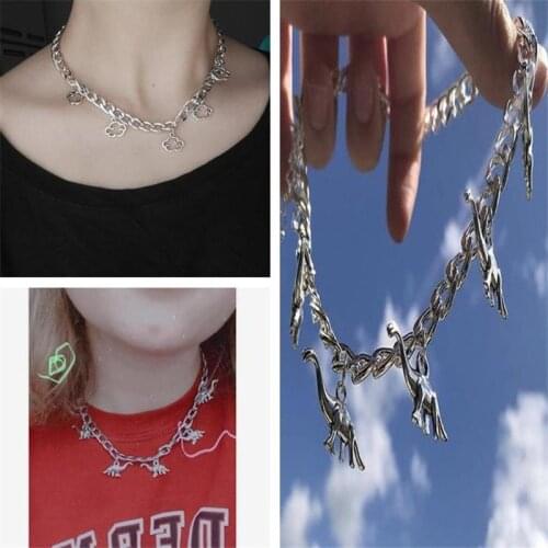 Stainless Chain Vintage Harajuku Goth Punk Metal Dinosaur Shape Pendant Chokers Necklace For Women Cool Hip Hop cloud Necklaces