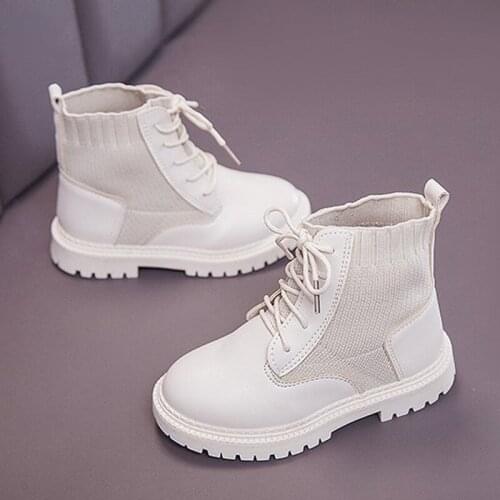 2020 Autumn New Children Martin Boots PU Leather Girls Fashion Ankle Boots Beige White Black Student Boys Casual Kids Shoes Bota