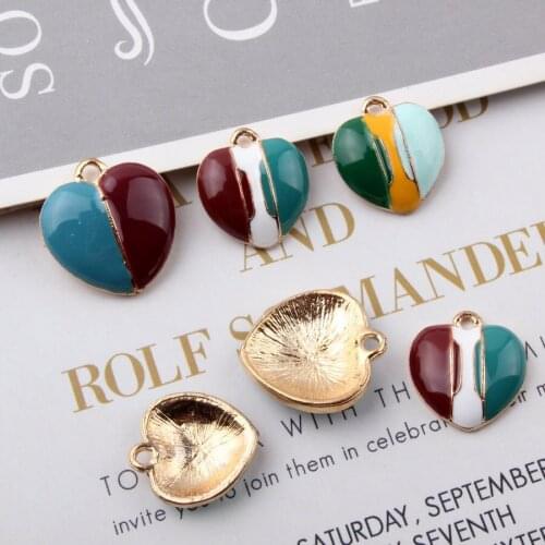 New Arrival Double Colors Lovely Heart Pendants 10pcs 15*17MM 18*19MM Oil Drop Enamel Metal Necklace Earring Bracelet DIY Charms