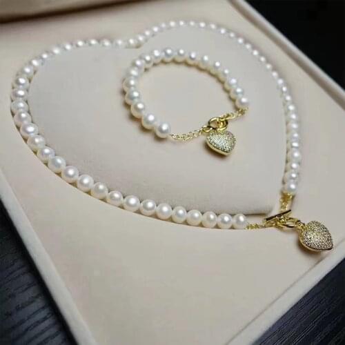 One set white freshwater pearl near round 8-9mm 18inch bracelet 8inch wholesale nature beads J