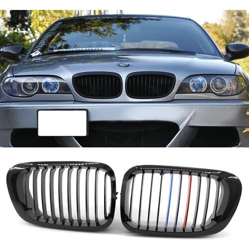 A Pair Front Bumper Kidney Grill Grills 1 Slat M Color For BMW 3 Series E46 4-Door 1998 1999 2000 2001 Racing Grills Styling