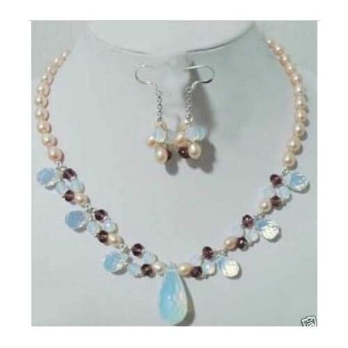 Prett Lovely Womens Wedding Beautiful pearl and opal necklace earring set Ms.-jewelrynoble ladys