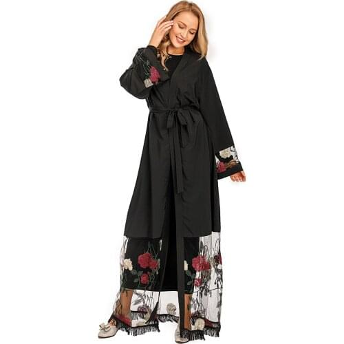 Ramadan Cardigan Robe Mesh Stitching Embroidery Abayas for Women Turkish Islam Muslim Kimono Abaya Dubai Long Maxi Dress TA1817