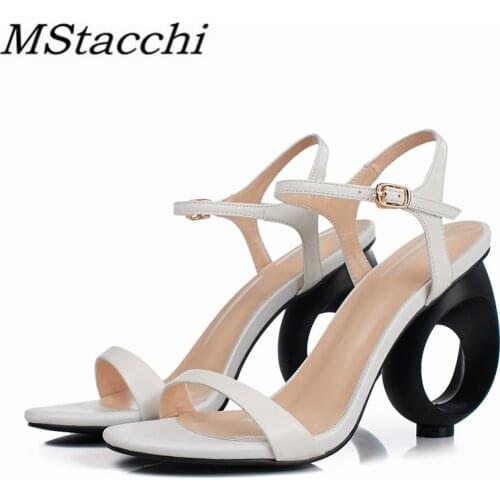 MStacchi High Quality Sandals Women Cow Leather Buckle Round Toe Strange Heels Shoes New Style Summer Outdoor Shoes Women Rome