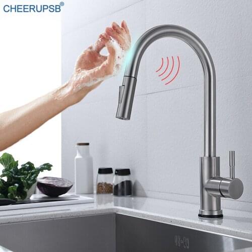 Kitchen Sink Touch Tap Pull Down Smart Sensor Faucets Deck Mount Inductive Tap Hot Cold Water Mixer Crane Gold Sensitive Faucet