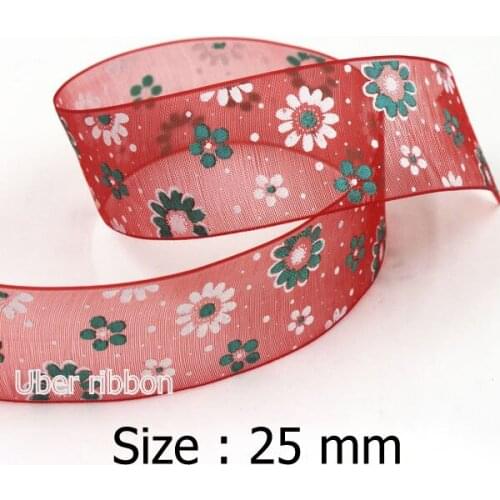 [Uber ribbon] 10Y 1" (25mm) Fancy Organza Printed Ribbons Sheer Ribbon Hairbows DIY Gift packing