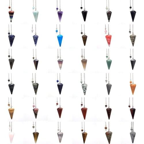 Healing Pyramid Hexagonal Pendulum Natural Gem Stone Chain Chakra Amulet Jewelry Pendant Reiki Crystal Decor Witchcraft Supplies