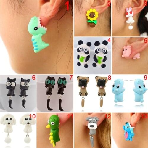 Fashion 100% Handmade Polymer Clay Animal Earrings Cute Cat Red Fox Lovely Panda Squirrel Tiger Stud Earrings For Women Jewelry
