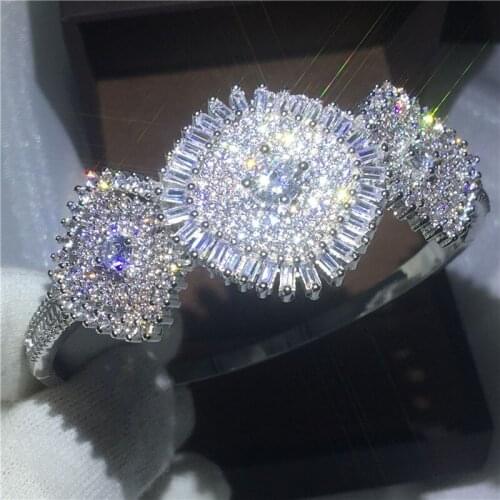 Sun flower Style bracelet bling Pave setting 5A cubic zirconia White Gold Filled Engagement bangle for women wedding accessaries