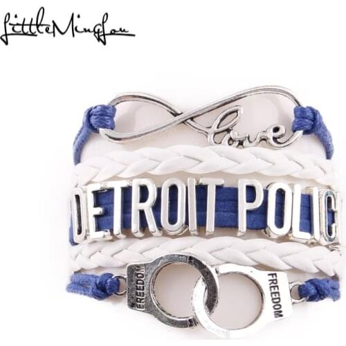 Little MingLou Infinity love detroit police Bracelet police dept charm leather wrap men bracelets & bangles for women jewelry