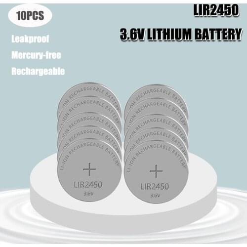10PCS 3.6V LIR2450 2450 Rechargeable Button Battery Button Battery Replaces CR2450