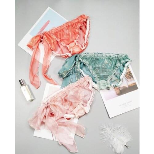 100% Real Photo 2nd Shipping Free M L Lovely Cute Lolita Kawaii Gold Printing Chiffon Ruffle Side Big Bow Panties Knicker Brief
