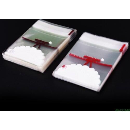 100Pcs Lace Bow Print Gifts Bag Self-adhesive Candy Cake Package Plastic Bags for Biscuits food bag party Supplies