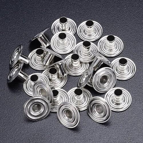 100pcs 25 Sets Stainless Steel Snap Fastener Press Stud Cap Silver Button Boat For Canvas Leather Craft Jeans Jackets Sewing