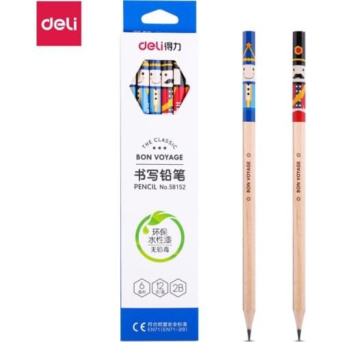 12 pcs / box Deli 58152, 2b hex senior big head soldier series, log water-based paint pencil, student office stationery