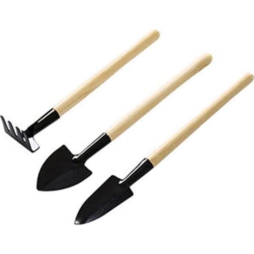 3Pcs Mini Wood Handle Metal Head Gardener Garden Hand Tool Kit Plant Gardening Shovel Spade Rake Trowel