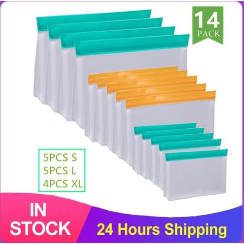 4/6/10/12/14 /Set Stand Up PEVA Food Bag Reusable Three-Dimensional PEVA Thickened Storage Sealed Fresh-Keeping Bag Ziplock Bag