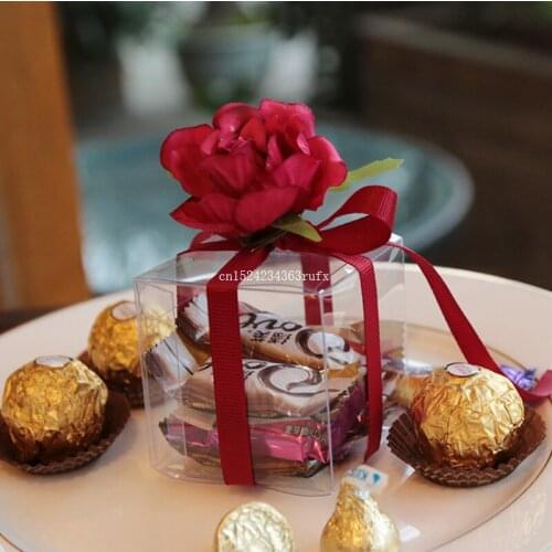 500PCS Wedding Favors PVC Transparent Candy Bags Party Flower with Ribbon Packaging Gift Boxes Wedding Decoration Gift Bags