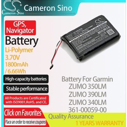 CameronSino Battery for Garmin ZUMO 350LM ZUMO 390LM ZUMO 340LM fits Garmin 361-00059-00 GPS, Navigator battery 1800mAh 3.70V
