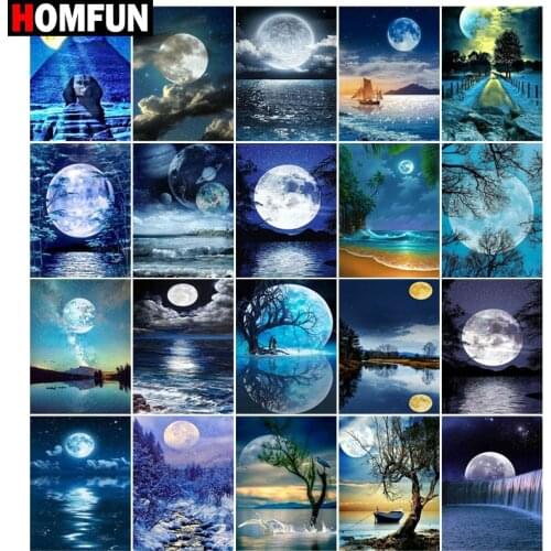 HOMFUN 5D Diamond Embroidery Needlework Kit "Night moon seascape" Diy Diamond Painting Cross Stitch Home Decoration Gift