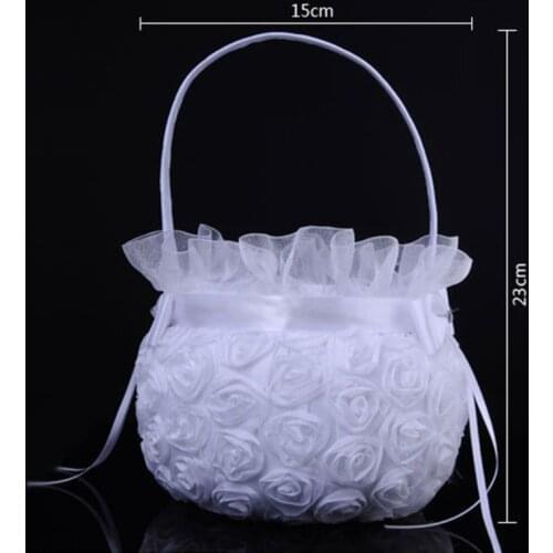White European Bride Embroidery Basket Rose Decoration Lace Wedding Flower Girl Small Supplies Portable