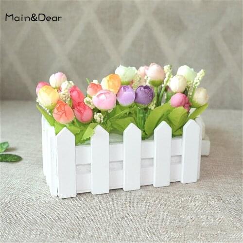 Bud Flower Wooden Fence Artificial Flower Suit Decoration Home Living Room Decoration Simulation Plant Fake Green Plants