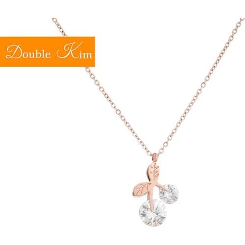 Cherry Pendant Necklace Rose Gold Titanium Stainless Steel Zircon Material Chain Necklaces Fashion Trendy Women Jewelry Gift