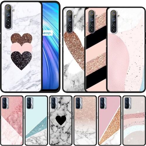Rose Gold Pink Glitter Phone Case For Realme 8 C21 6 7 Pro C3 XT GT Neo 5 7i X50 C15 C11 C12 X7 V15 V13 Black TPU Coque