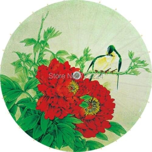 Dia 84cm Chinese craft umbrella red peony green leaves with bird classical handmade dance decorative collect oilpaper umbrella