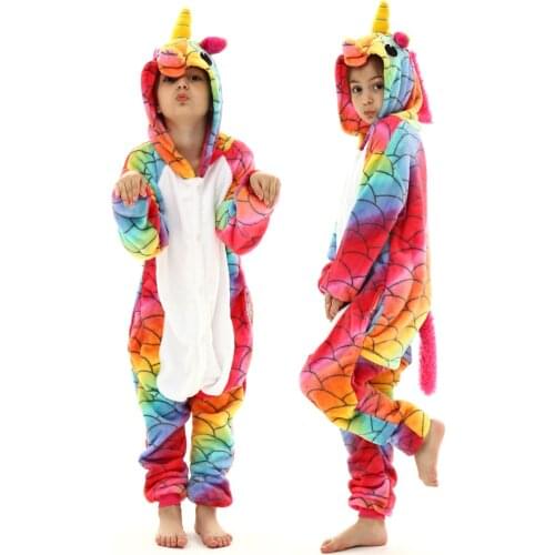 Kigurumi Chldren Unicorn Pajama Winter Boys Colorful Unicorn Pajamas Kids Cosplay Pyjamas Sleepwear Oneise Girls Pijamas