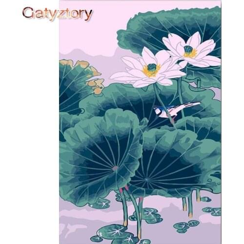 GATYZTORY Frame Lotus Flower DIY Painting By Numbers Modern Wall Art Picture By Number Acrylic Canvas By Numbers For Home Decors