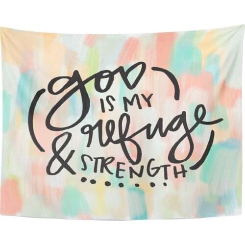Christian God is My Refuge and Strength Quote Bible Tapestry Home Decor Wall Hanging for Living Room Bedroom Dorm 60x80 Inches