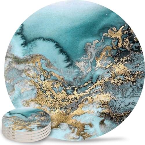 Marble Texture Ink Line Ceramic Coasters Waterproof Tea Cup Mat Christmas Home Decor Coasters for Glasses