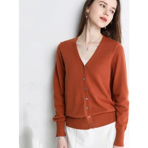 Korean Style V-neck Short Knitted Sweaters Women Thin Cashmere Cardigan Fashion Sleeve Top spring and fall Ropa Mujer