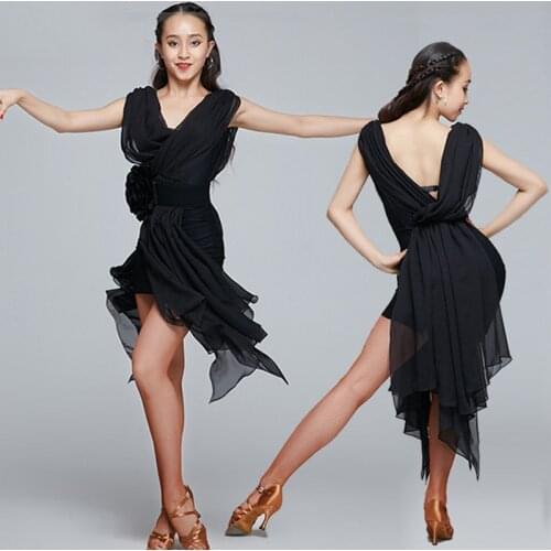 Latin Dance Dress Chiffon Swing Rumba Practice Dresses Women Sleeveless Tango Ballroom Performance Wear Party Costume VDB3244