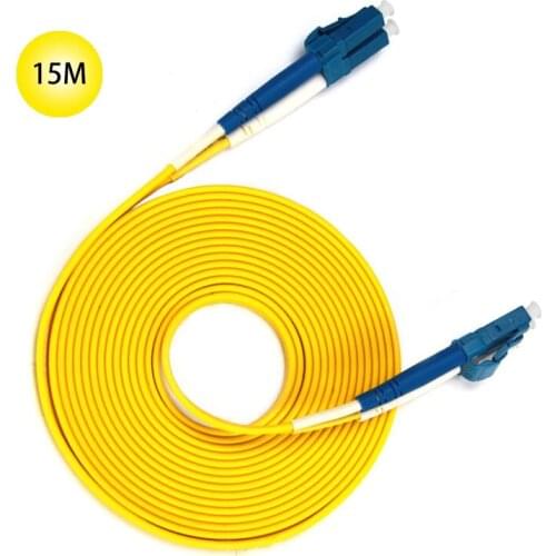 LC to LC Single-mode optical fiber patch cord 15M Jumper Cable 9 Microns UPC Polish Yellow OFNR Jacket For Long Distances