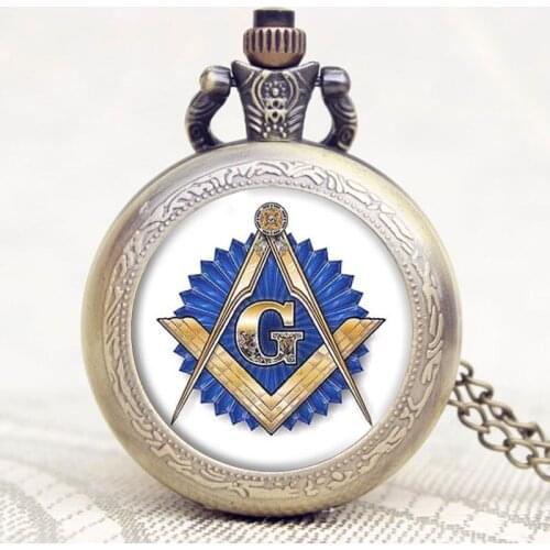 Masonic Free-Mason Freemasonry Design Antique Bronze Fob Pocket Watch With Chain Necklace Best Gift