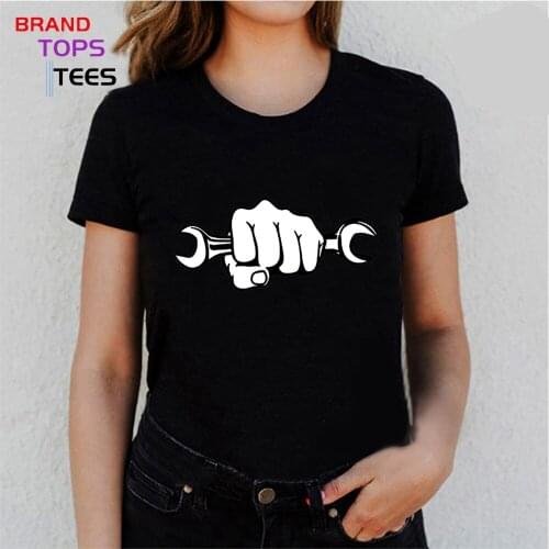 Mechanic Holding A Wrench Motorcycle T-Shirt Funny Mothers Present Birthday Gift For Mom Wife friend Women Cotton T Shirt