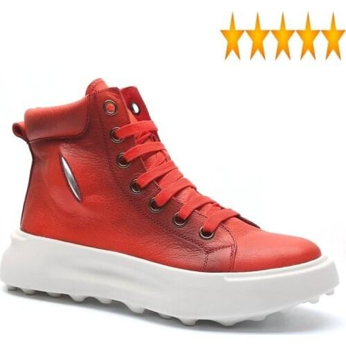 High Thick Platform Fashion Mens Top Casual Lace Up Sneakers Joggers Genuine Leather Ankle Boots Motorcycle Safety Shoes