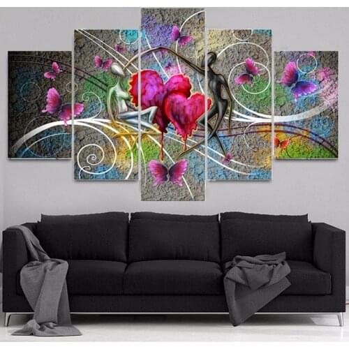 Huacan 5pc 5D Diamond Painting Complete Kit Couples Heart Diamond Embroidery Mosaic Butterfly Portrait Needlework Home Decor