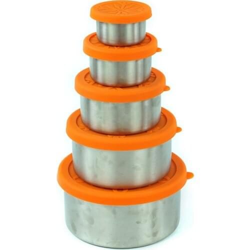 Set of 5 Stainless Steel Food Storage Containers with Leak Proof Silicone Lids