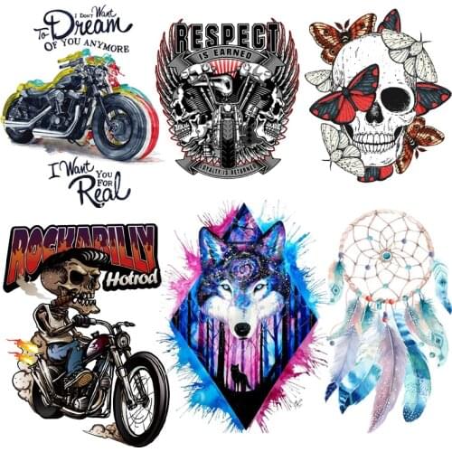 Punk/Skull Patch For Clothes Iron On Transfers On Clothes Heat Transfer Thermal Sticker DIY Punk Animals For Kids T-shirt Stripe