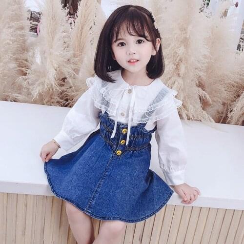 Girls Spring Autumn Suit 2021 New Children Lovely Autumn Clothes Female Baby Web Celebrity Fashion Denim Suit Breathable